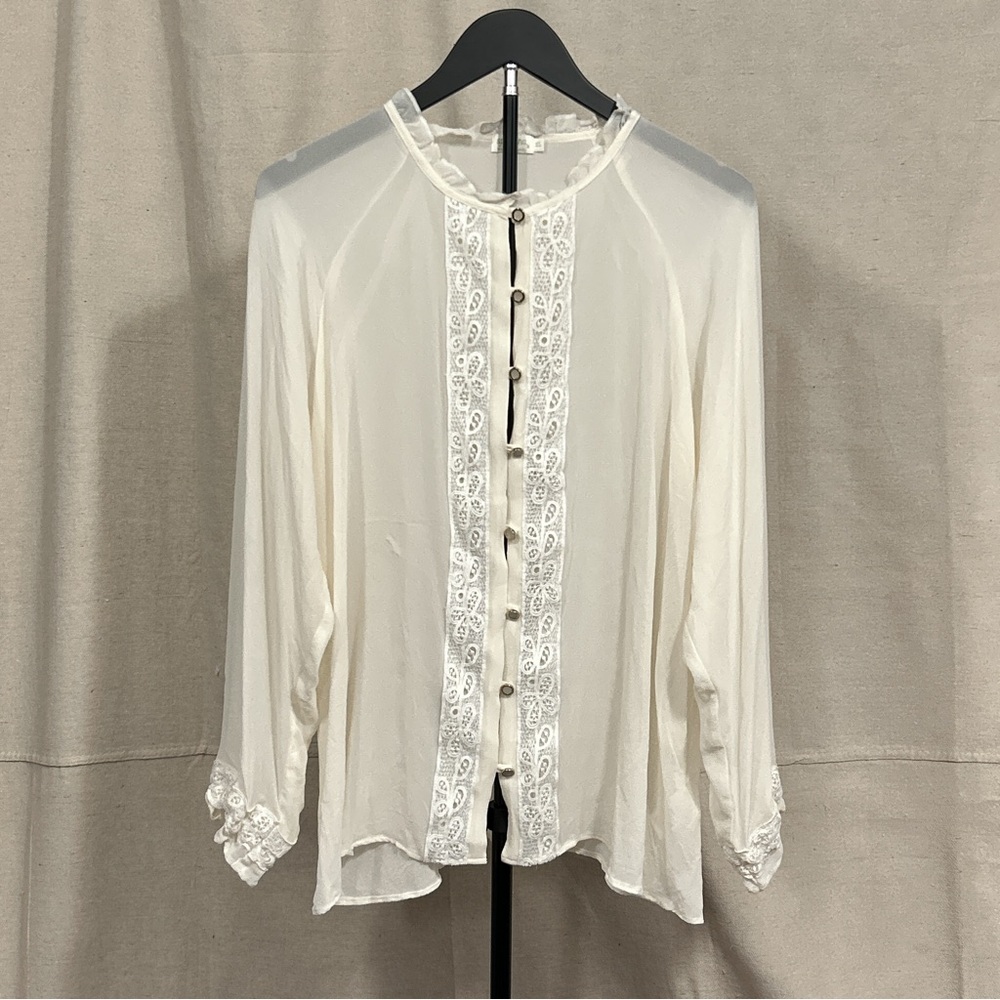 Spartina 449 Silk Sheer Blouse Lace Ruffle Romantic Top Size XL